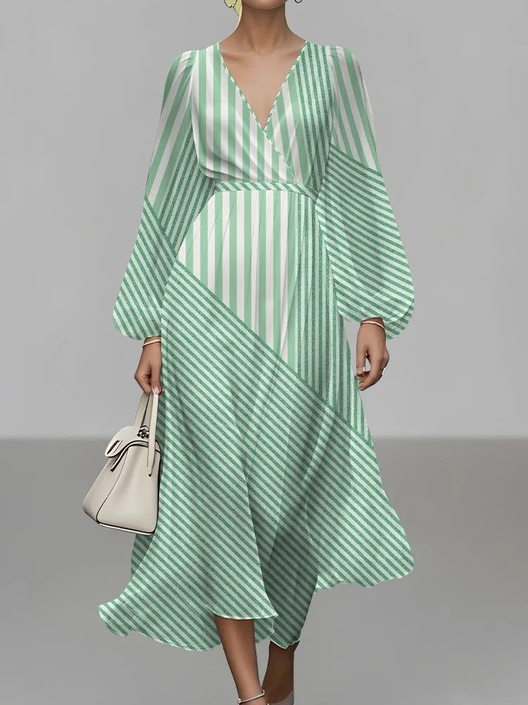 Puff Sleeve Geometric Regular Fit Semi Formal Dress