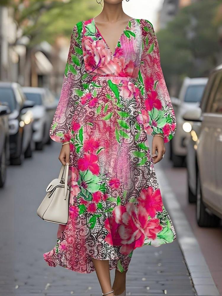 Gradient Pattern Puff Sleeve Semi Formal Dress