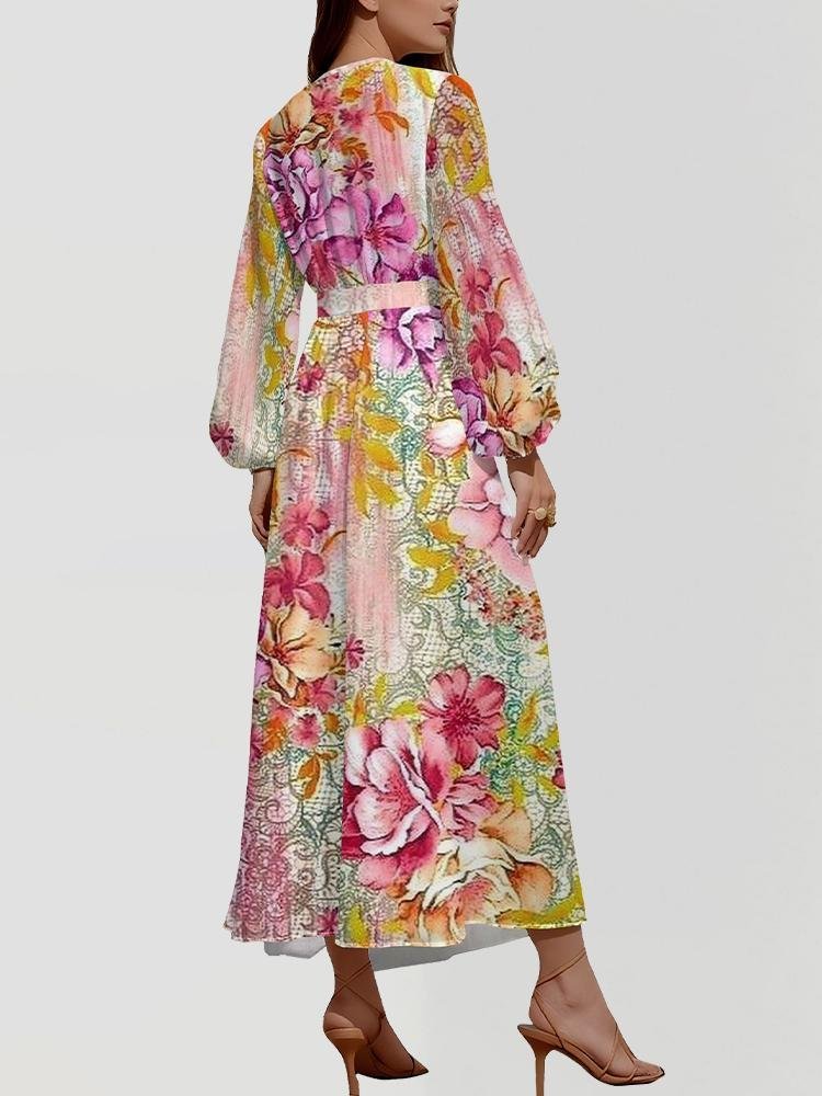 Gradient Pattern Puff Sleeve Semi Formal Dress