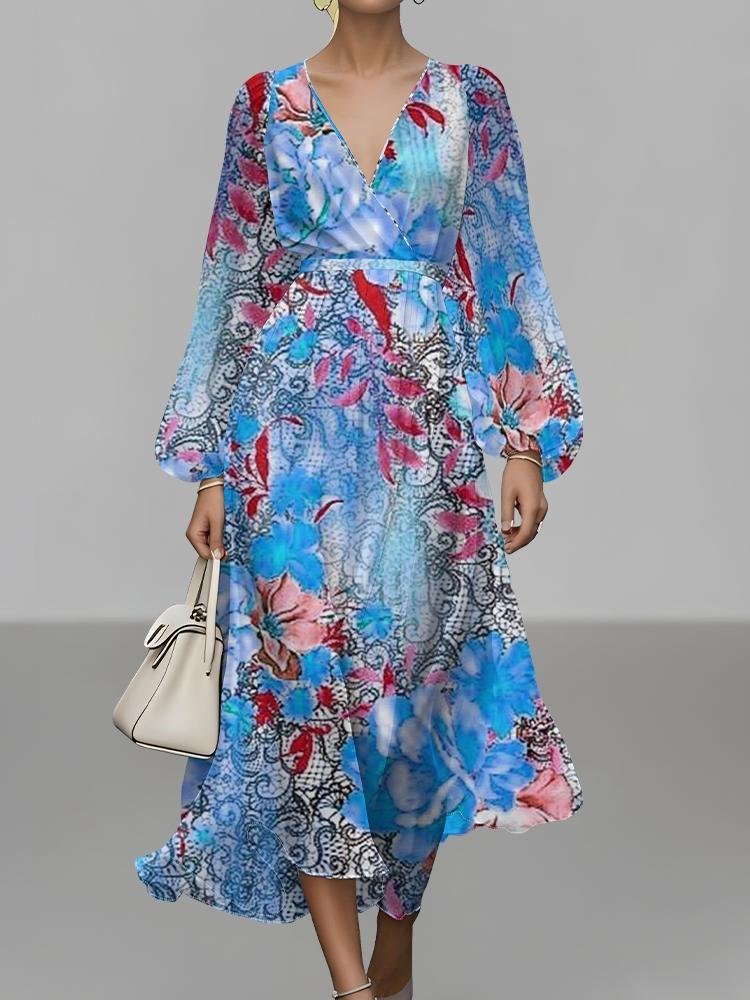 Gradient Pattern Puff Sleeve Semi Formal Dress