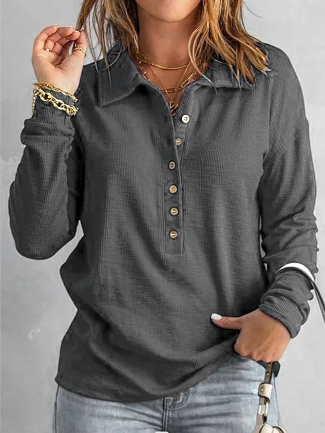 Solid Color Knitted Sweater Simple Women's Single-breasted Lapel Long-sleeved Loose Casual Bottoming Sweatshirt
