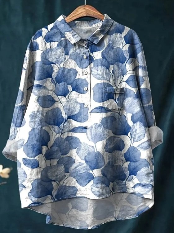 Women's Long Sleeve Shirt Spring/Fall Color1 Floral Split Joint Shawl Collar Daily Going Out Casual Top