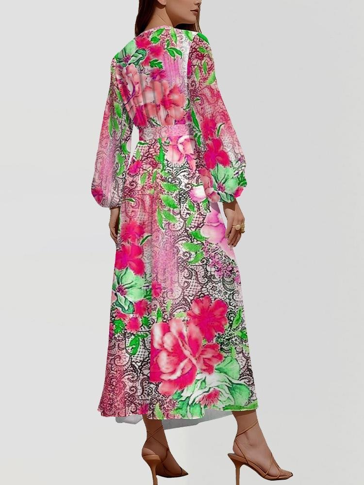 Gradient Pattern Puff Sleeve Semi Formal Dress