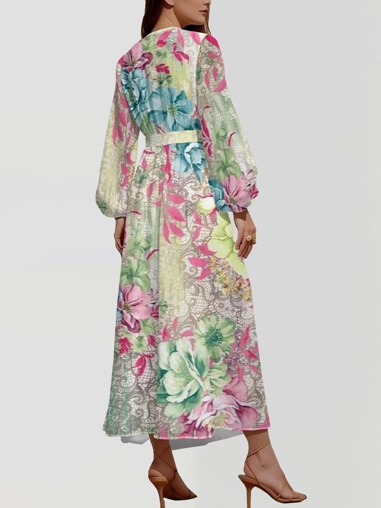Gradient Pattern Puff Sleeve Semi Formal Dress