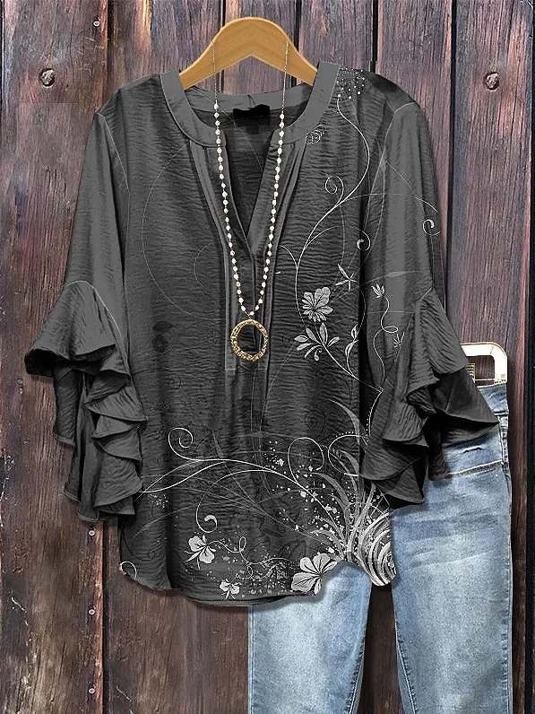 Women's Half Sleeve Shirt Summer Brown Floral Printing V Neck Daily Going Out Casual Top