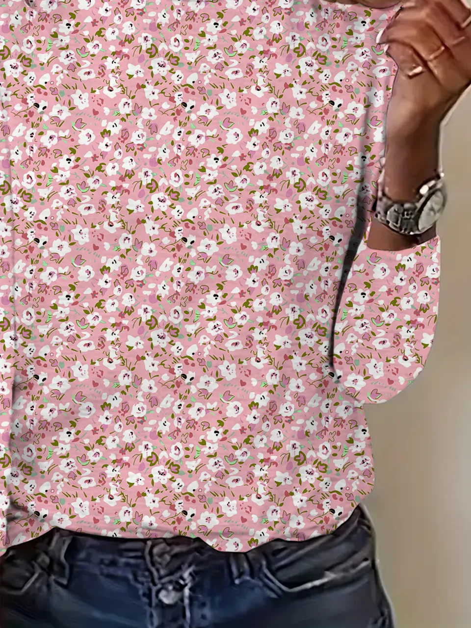 Women Simple Floral Spring/Fall Daily Loose Jersey Long Sleeve Regular Regular T-shirts