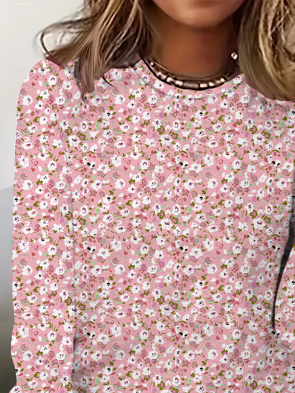 Women Simple Floral Spring/Fall Daily Loose Jersey Long Sleeve Regular Regular T-shirts