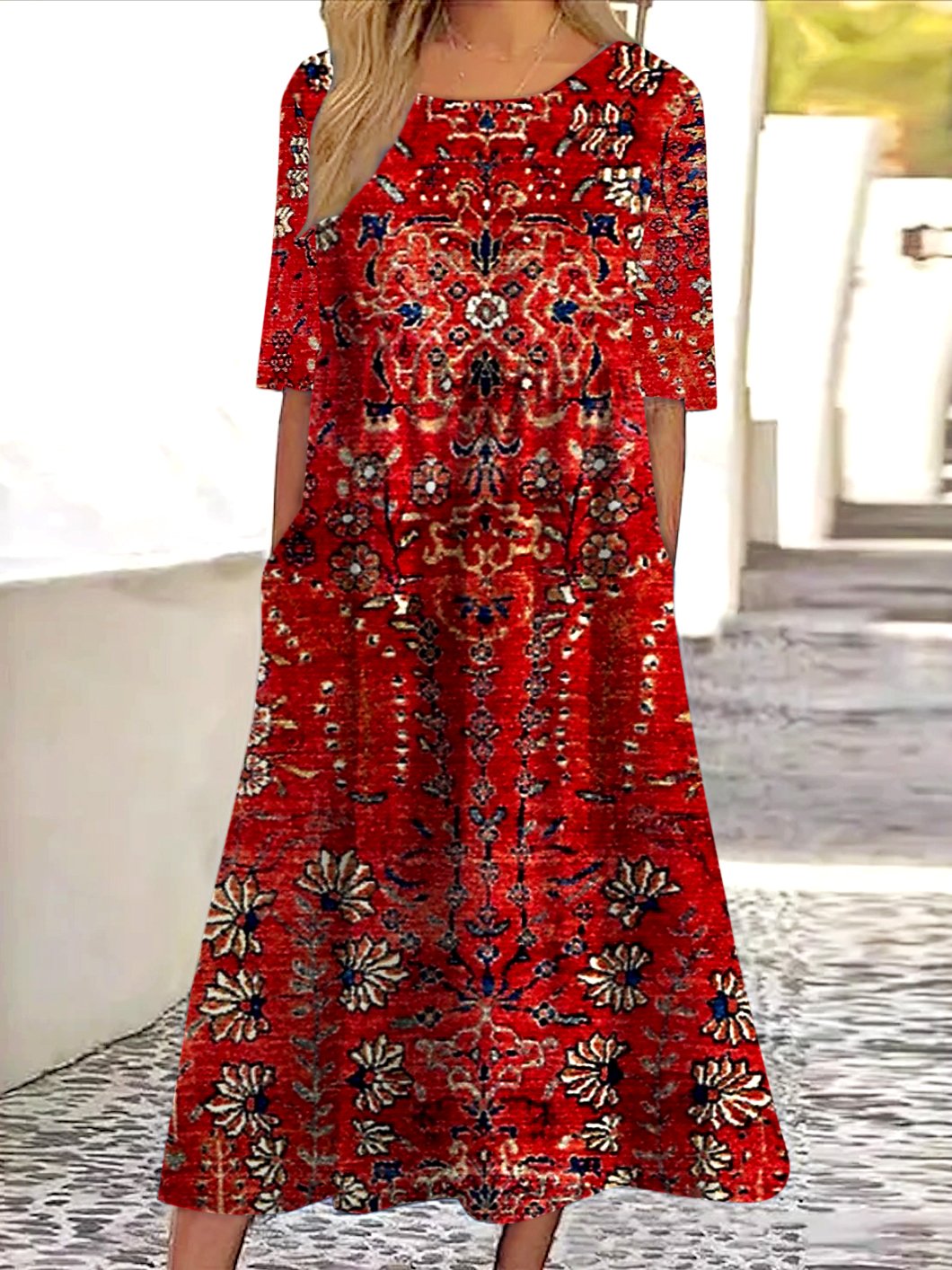 Regular Fit Cotton Casual Geometric Dress With No