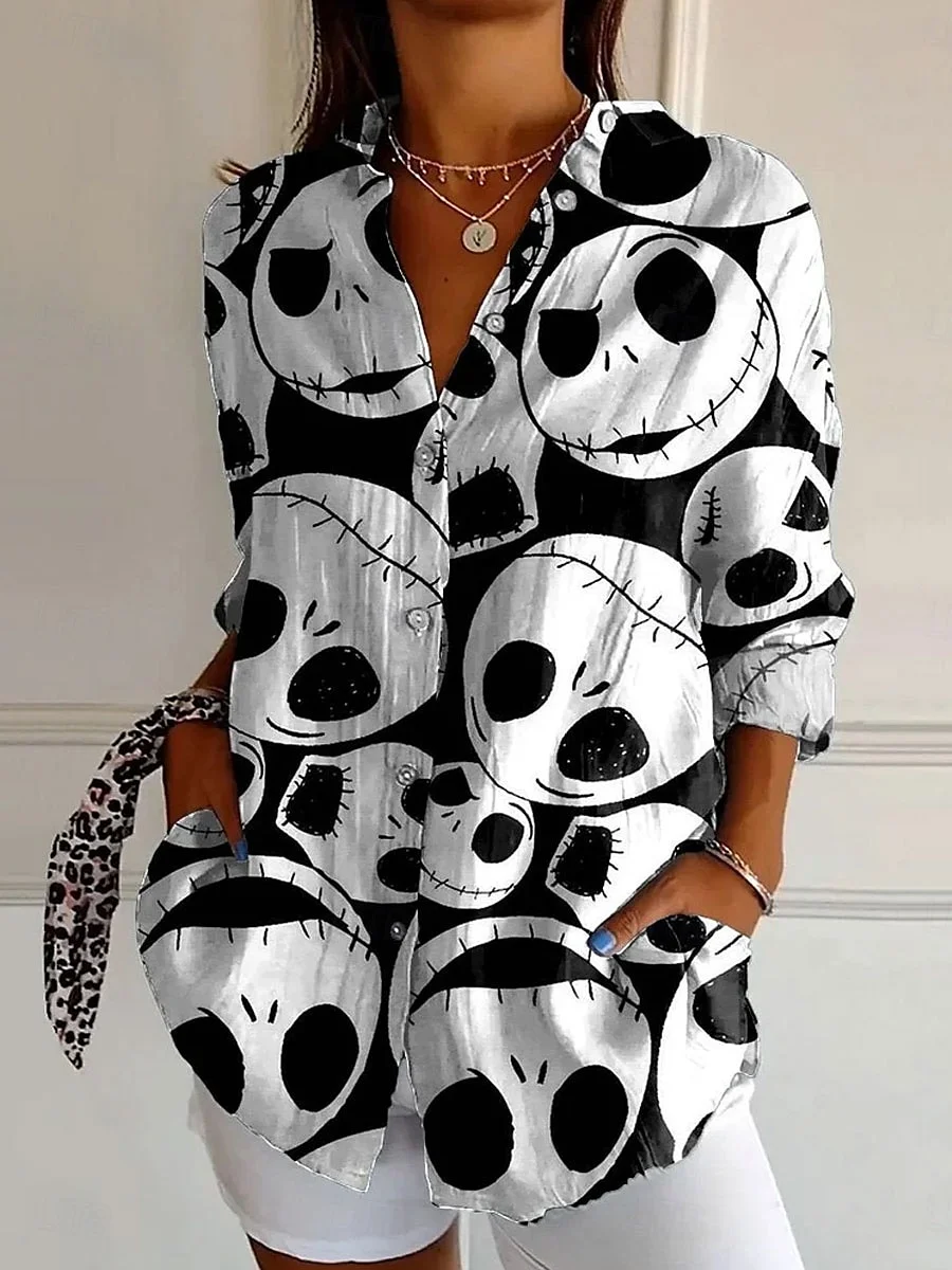 Halloween Women's Shirt Pattern Skull Elegant Retro