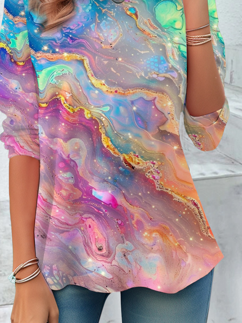 Women's Long Sleeve T-shirt Spring/Fall As Picture Abstract Printing Jersey Crew Neck Daily Going Out Casual Top