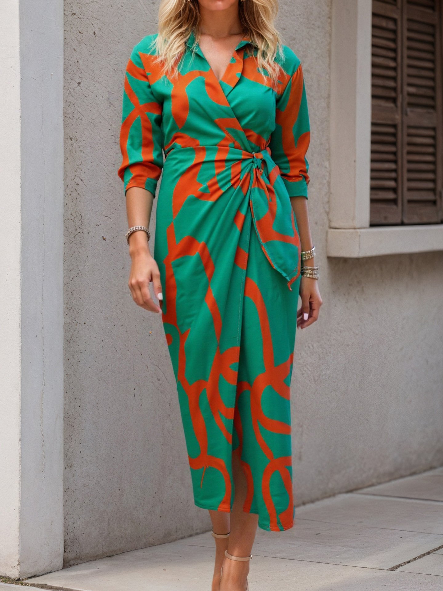 Casual Shirt Collar Dress With No