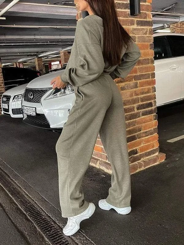 Women's Buckle Plain Daily Going Out Two-Piece Set Khaki Casual Spring/Fall Top With Pants Matching Set