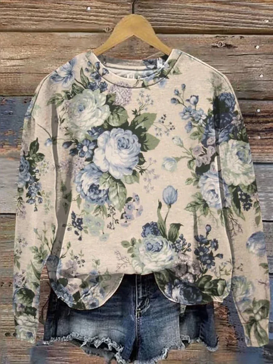 Casual Printing Floral Sweatshirt