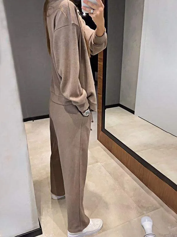 Women's Buckle Plain Daily Going Out Two-Piece Set Khaki Casual Spring/Fall Top With Pants Matching Set