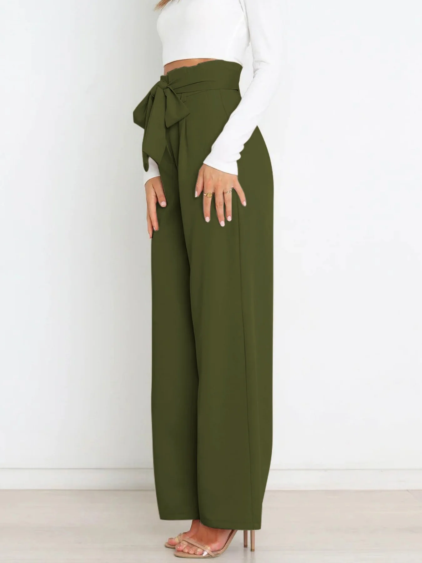 Women's  Elastic Waist H-Line Wide Leg Pants Daily Going Out Pants White Casual Split Joint Plain Spring/Fall Pants