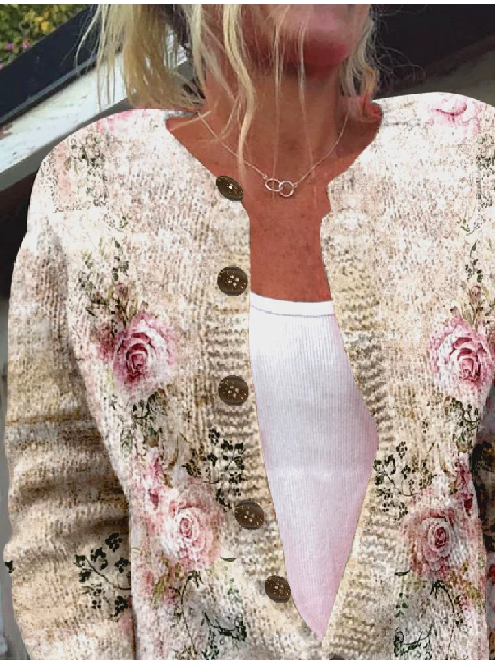 Vintage Gradient Long Cardigan – Button Front, Loose Fit