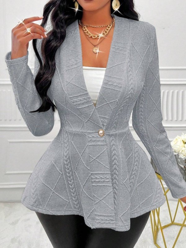 Women's Thickened New Jacquard Texture Single Pearl Button Slim Fit Long Sleeve Jacket