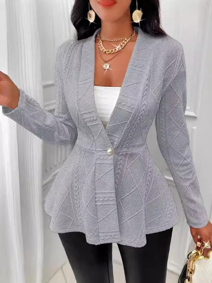 Women's Thickened New Jacquard Texture Single Pearl Button Slim Fit Long Sleeve Jacket
