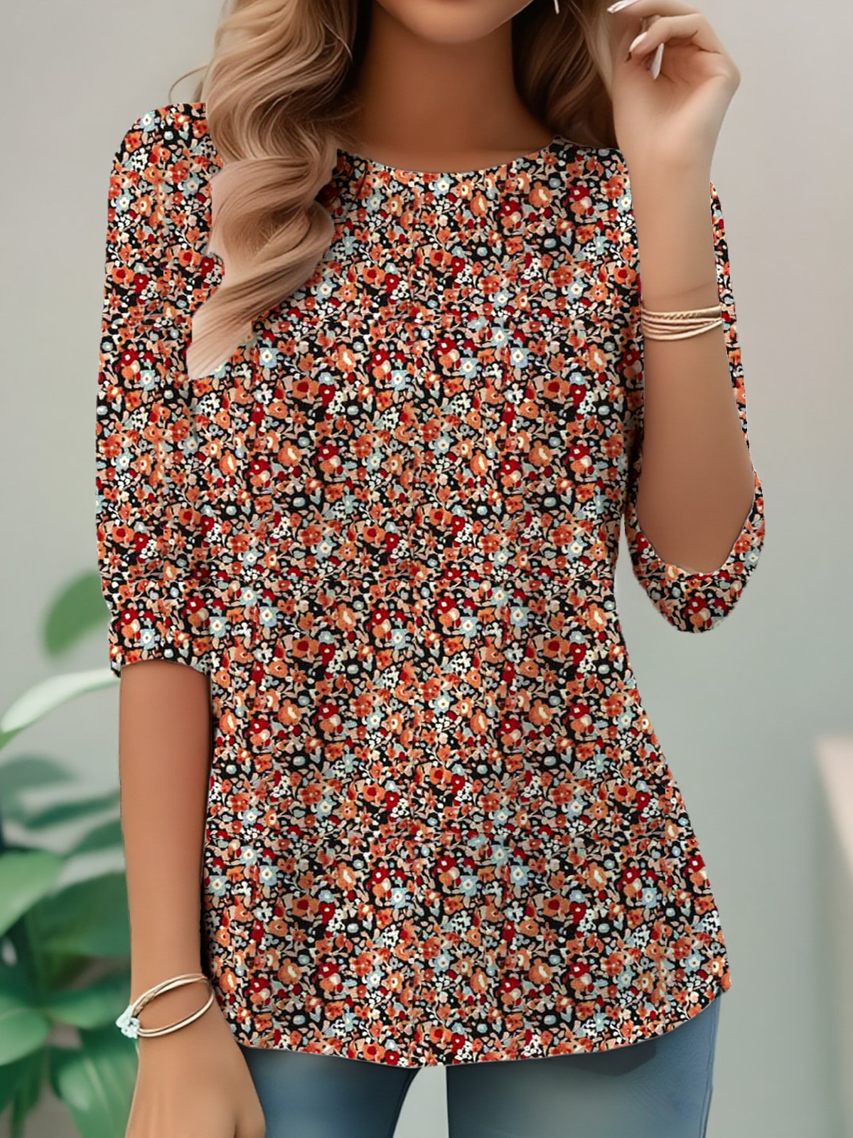 Regular fit long-sleeved T-shirt with floral pattern