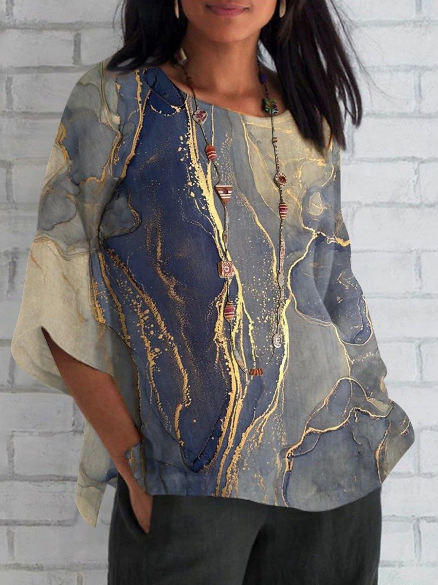 Women's Shirt Marble Daily Casual 3/4 Sleeve Round Neck Regular Top