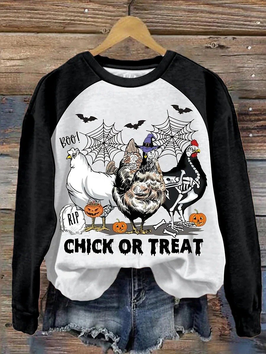 Halloween Women's Pullover Animal Pattern Fashion Casual Long Sleeves Crew Neck