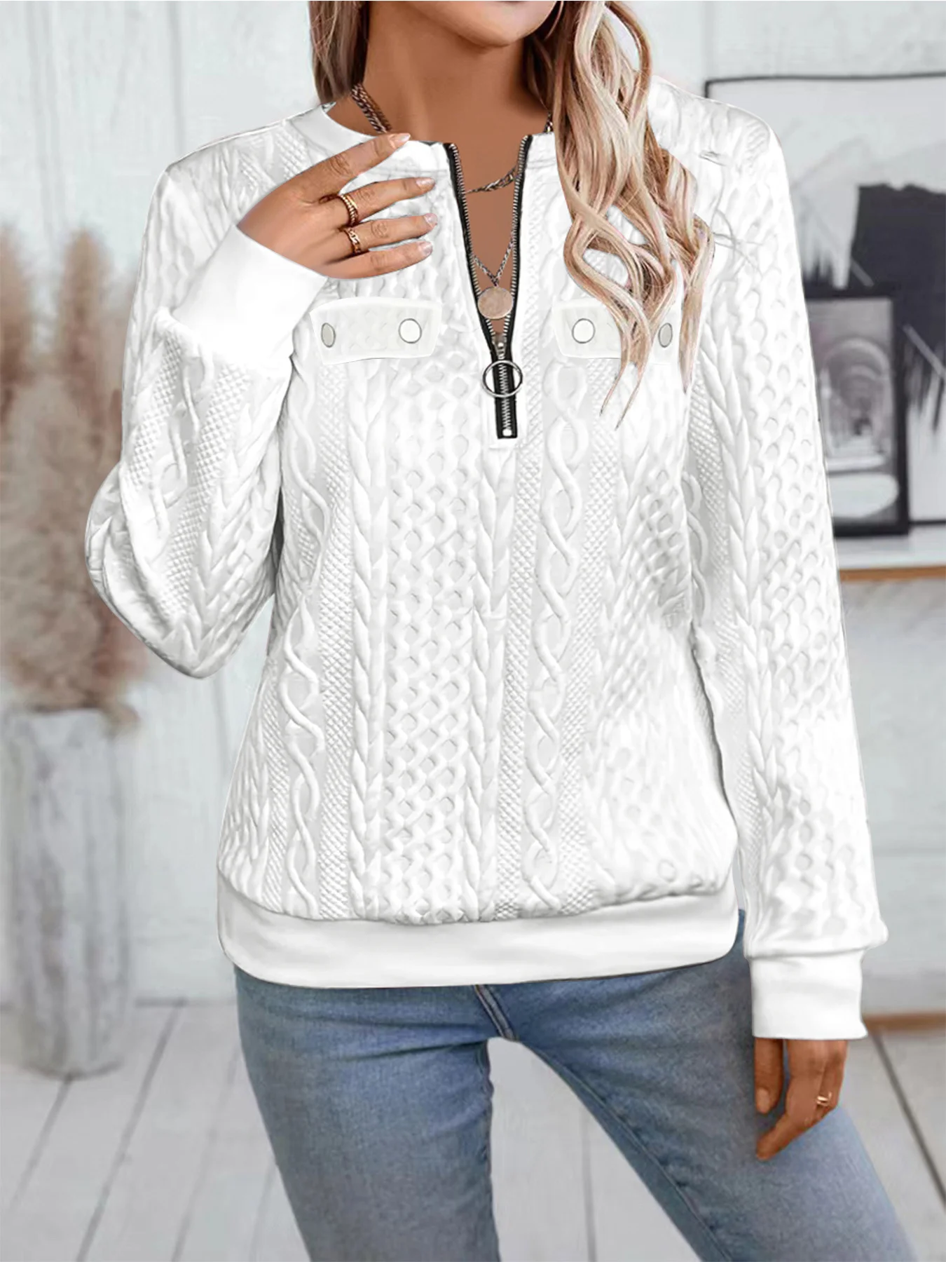 Plain V Neck Regular Fit Casual Sweatshirt