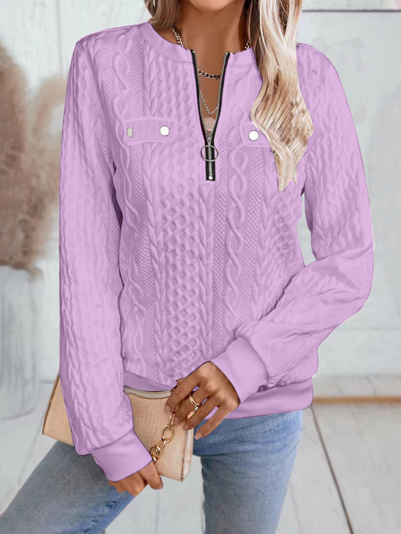 Plain V Neck Regular Fit Casual Sweatshirt