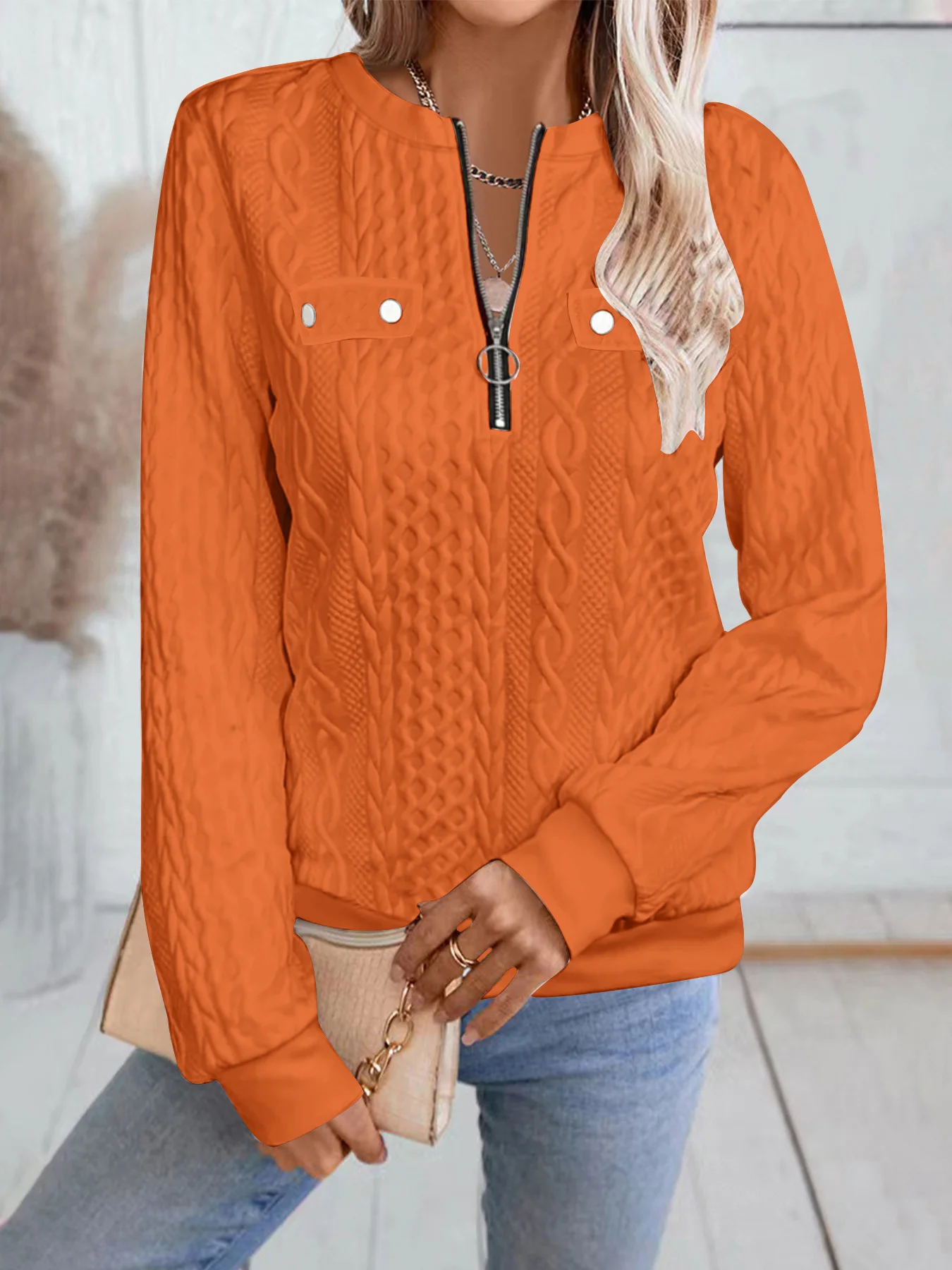 Plain V Neck Regular Fit Casual Sweatshirt