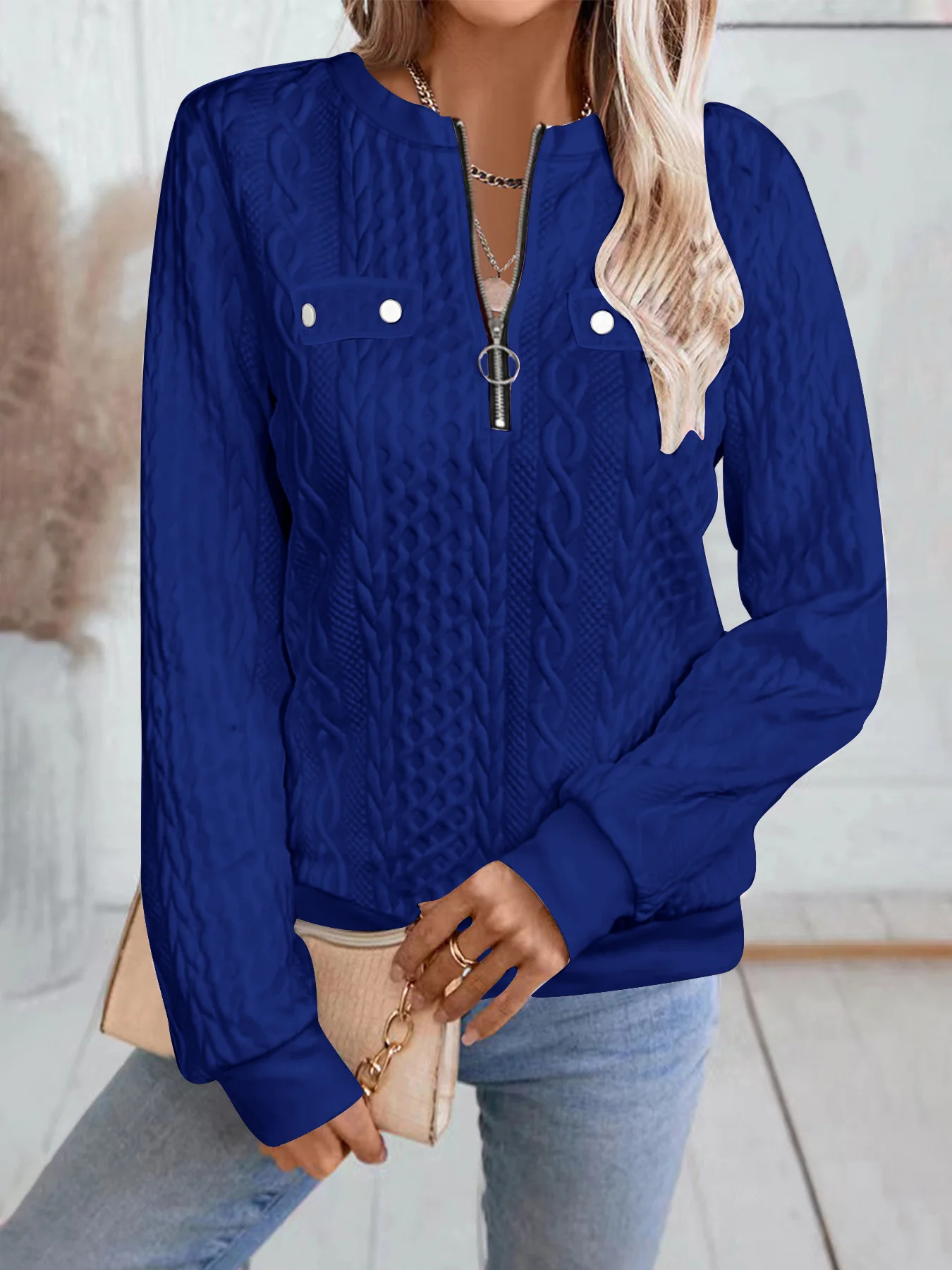 Plain V Neck Regular Fit Casual Sweatshirt