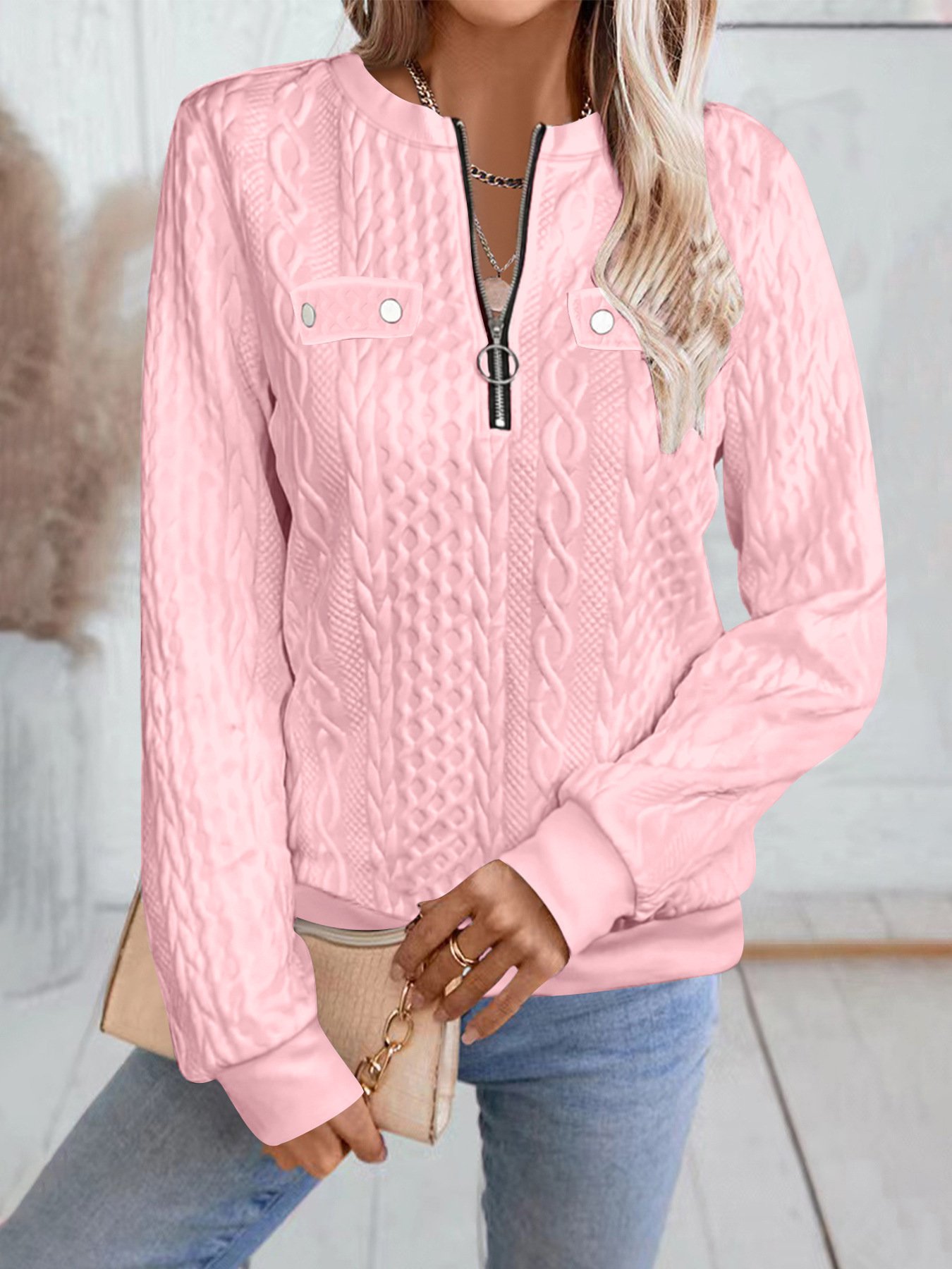 Plain V Neck Regular Fit Casual Sweatshirt