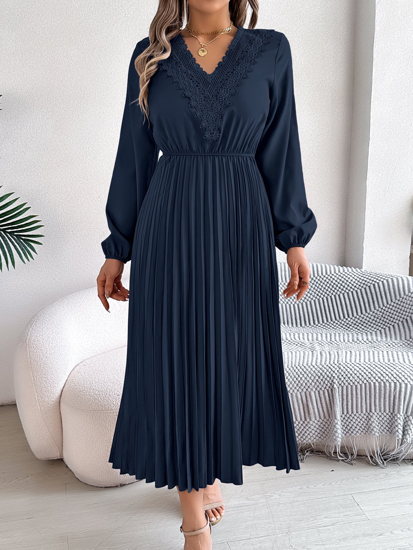 Casual V Neck Cotton Dress With No