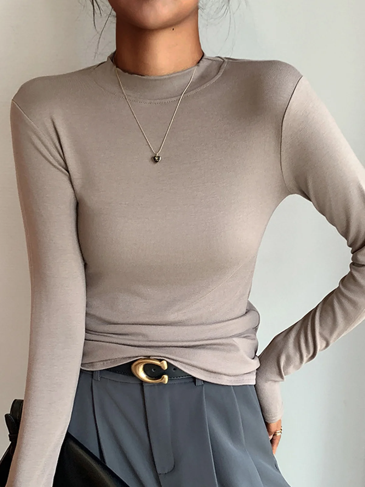 Women's Modal Bottoming Shirt Solid Color Autumn Clothes Half-High Collar Round Collar Small Stand Collar Top