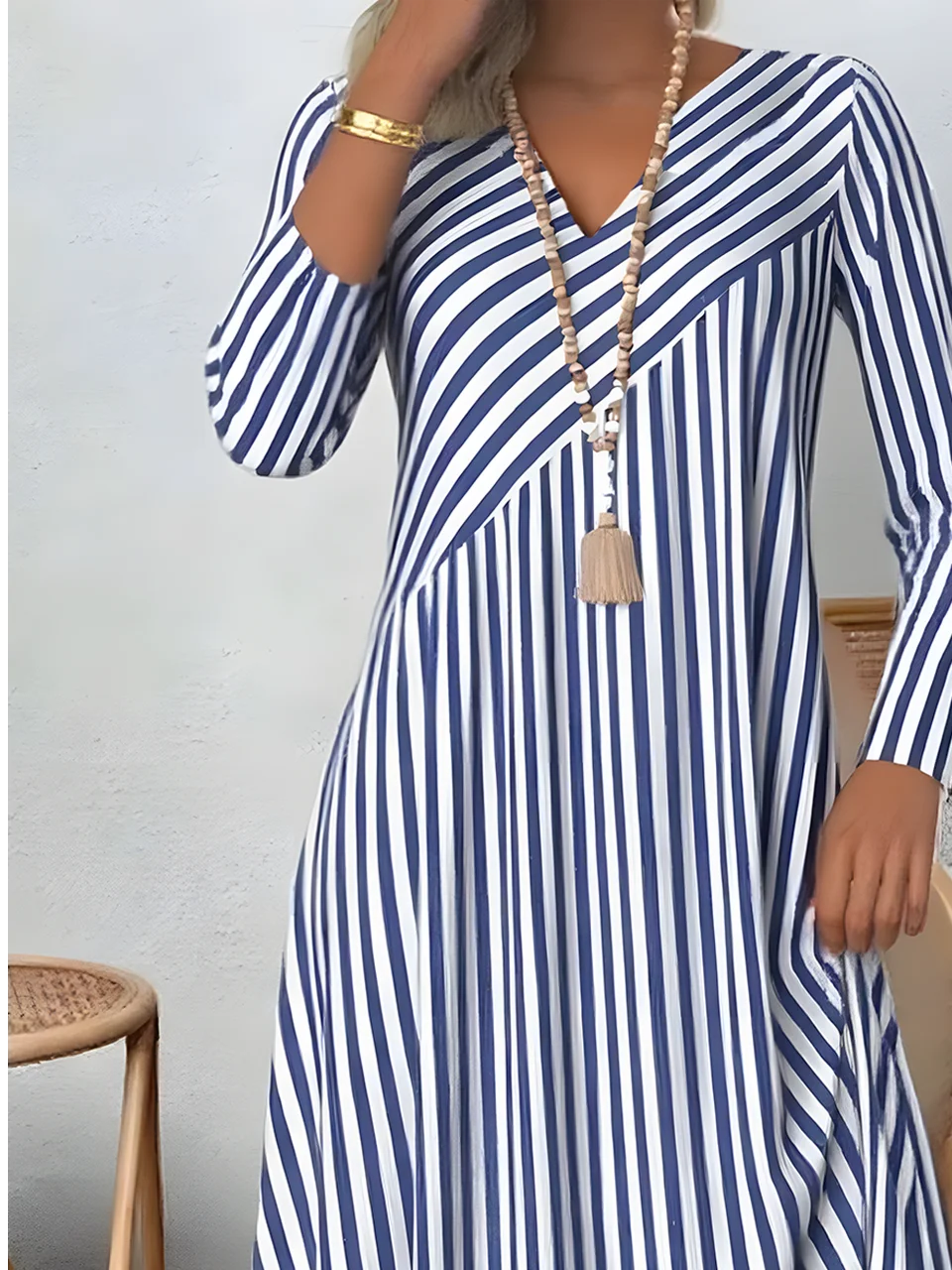 Women's Striped Pattern Dress Elegant Everyday Long Sleeve Casual Skirt