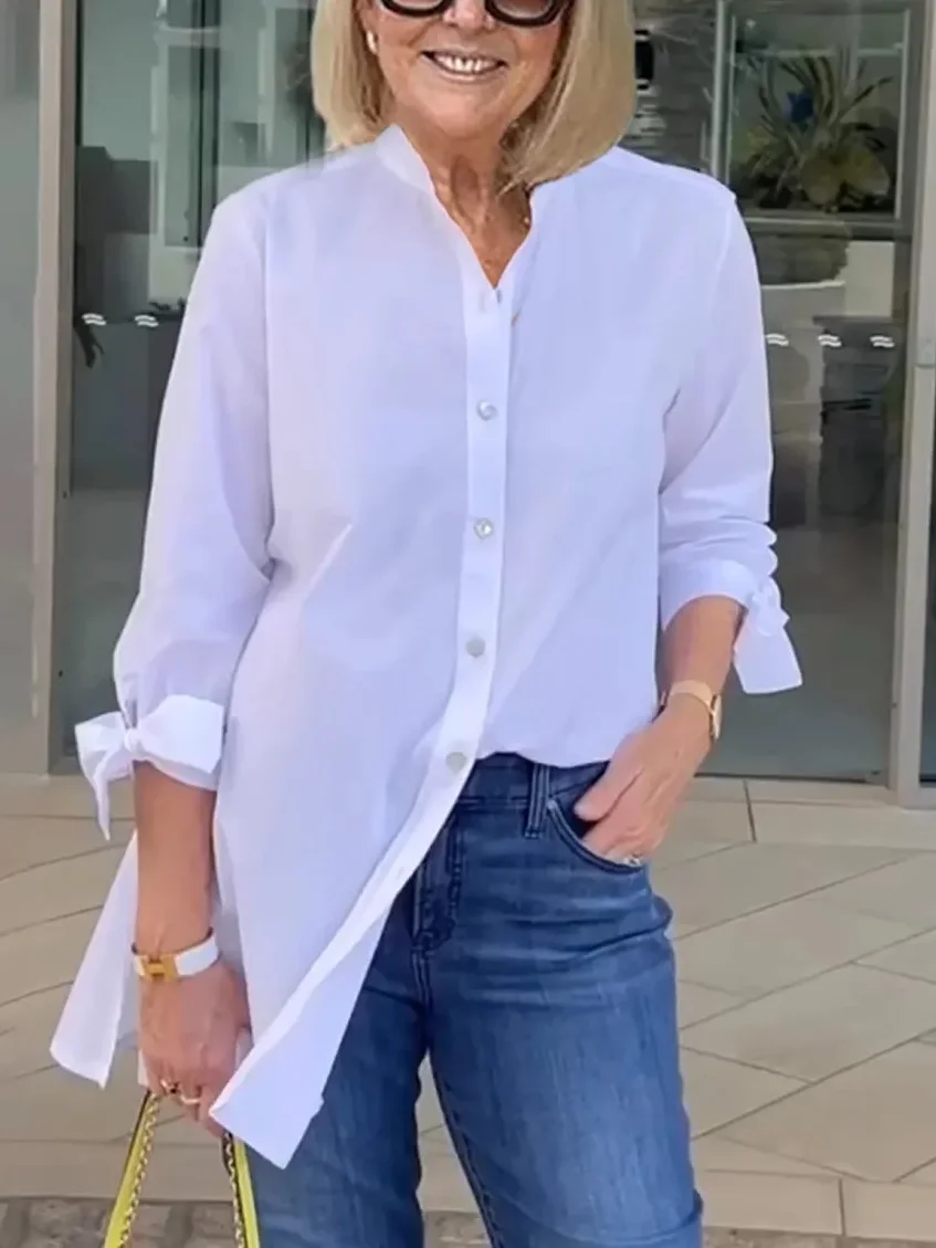 Women's Shirt Jacket Single-Breasted Temperament Commuting Solid Color Long-Sleeved Cotton Cardigan