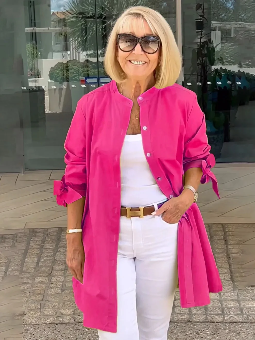 Women's Shirt Jacket Single-Breasted Temperament Commuting Solid Color Long-Sleeved Cotton Cardigan