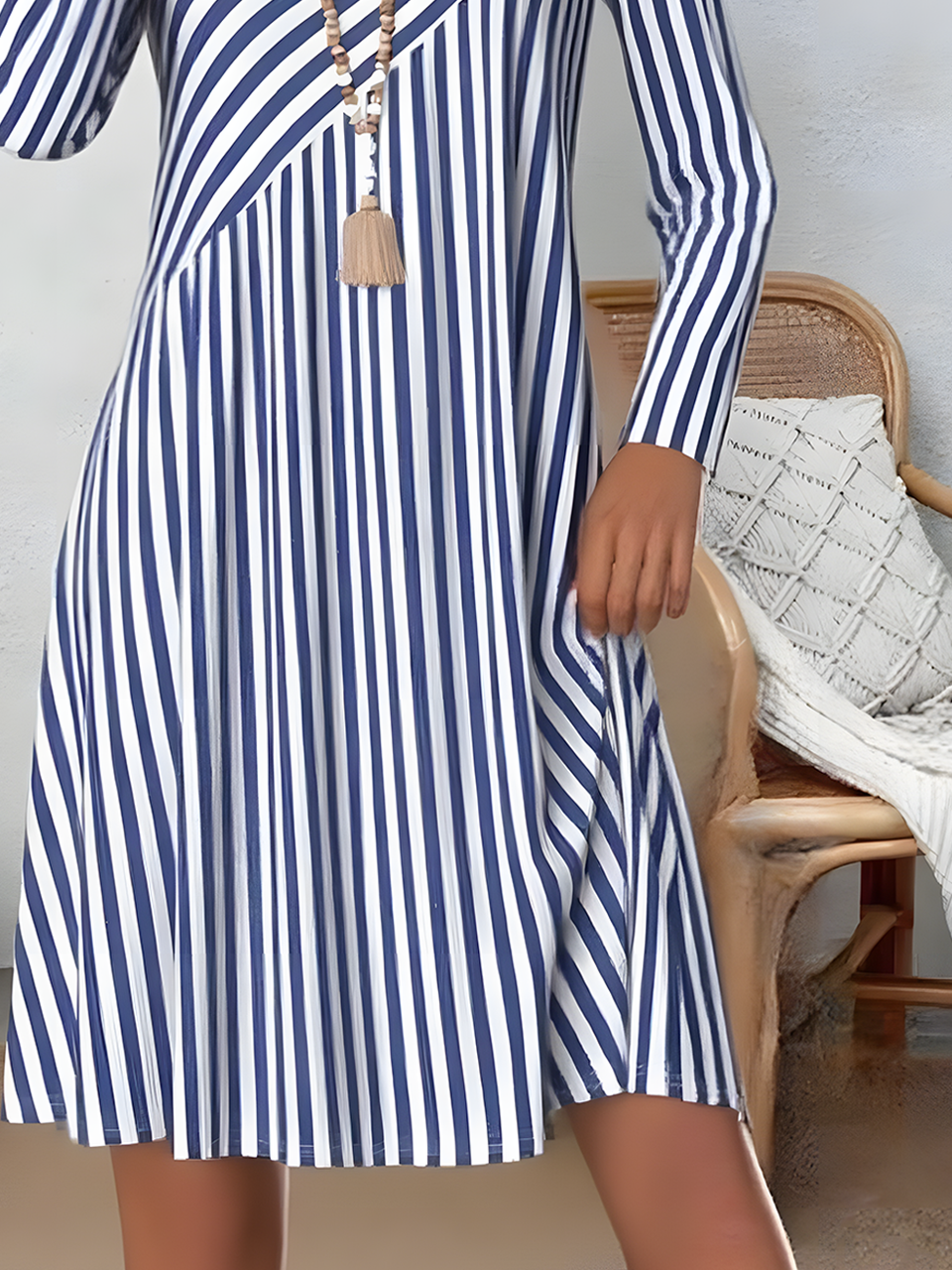 Women's Striped Pattern Dress Elegant Everyday Long Sleeve Casual Skirt