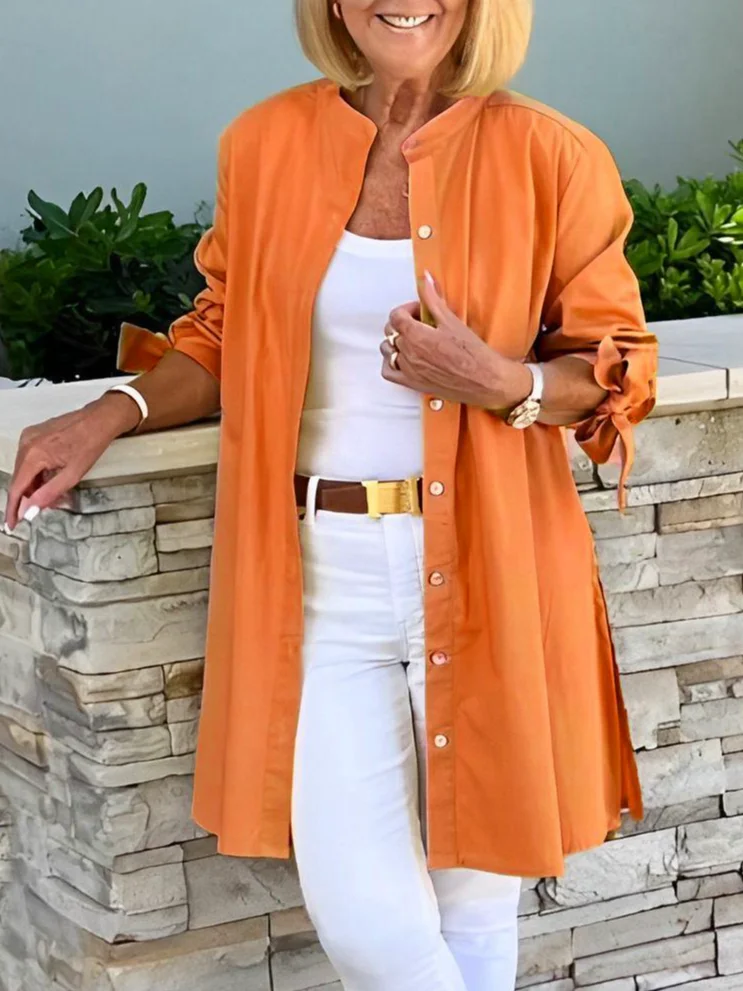 Women's Shirt Jacket Single-Breasted Temperament Commuting Solid Color Long-Sleeved Cotton Cardigan