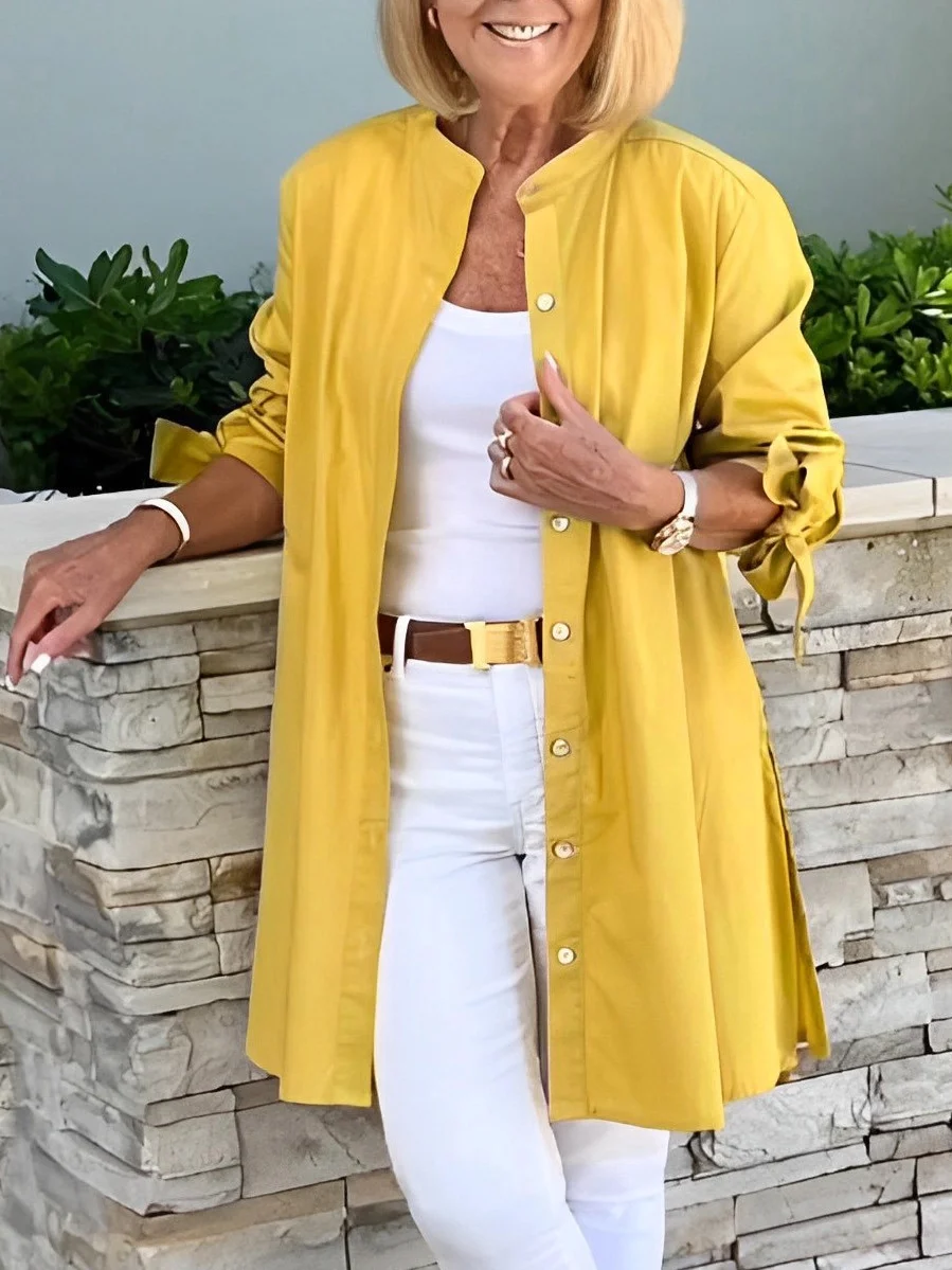 Women's Shirt Jacket Single-Breasted Temperament Commuting Solid Color Long-Sleeved Cotton Cardigan