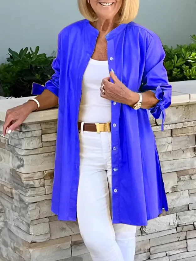 Women's Shirt Jacket Single-Breasted Temperament Commuting Solid Color Long-Sleeved Cotton Cardigan