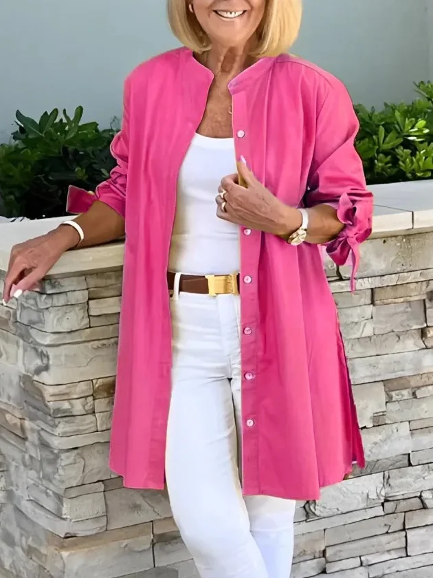 Women's Shirt Jacket Single-Breasted Temperament Commuting Solid Color Long-Sleeved Cotton Cardigan