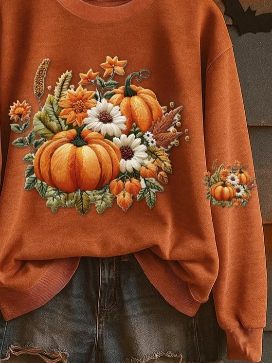 Women's Halloween Print Casual Long Sleeve Crew Neck Sweatshirt