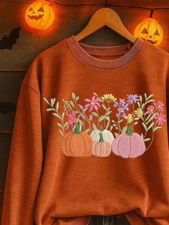 Women's Halloween Print Casual Long Sleeve Crew Neck Sweatshirt