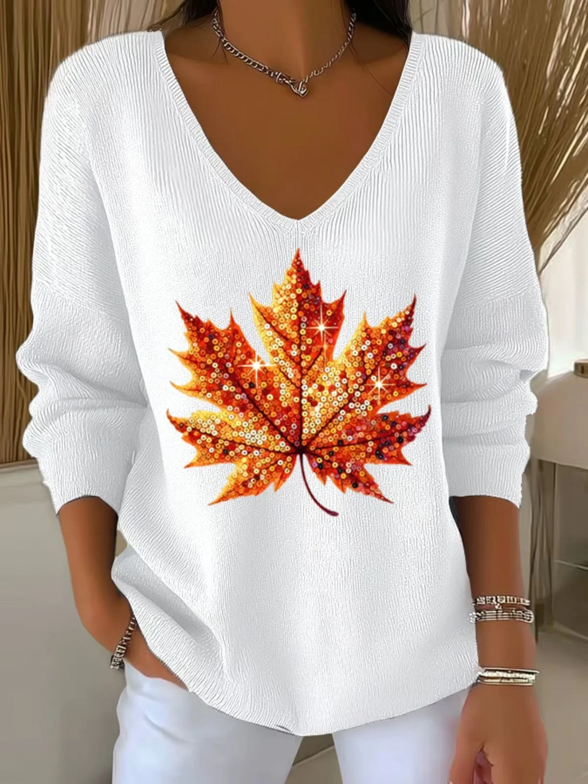 Cotton V Neck Casual Sweater
