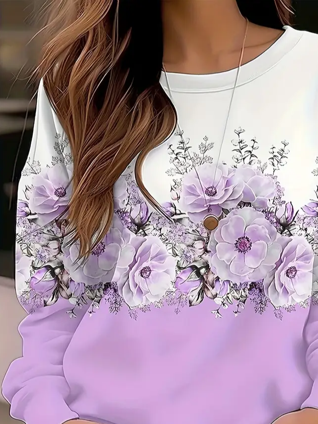 Women's Alzheimer's Purple Floral Casual Long Sleeve Crew Neck Sweatshirt