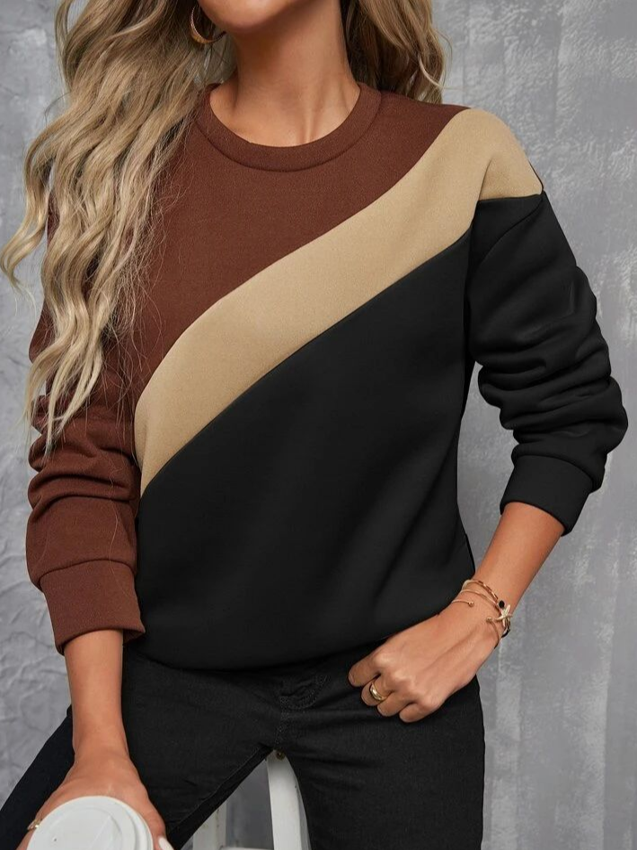 Women's Colorblock Printed Casual Round Neck Long Sleeve Sweatshirt