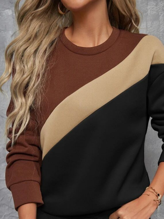 Women's Colorblock Printed Casual Round Neck Long Sleeve Sweatshirt