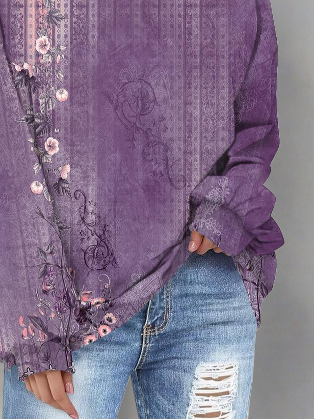 Crew Neck Printing Floral Casual Sweatshirt