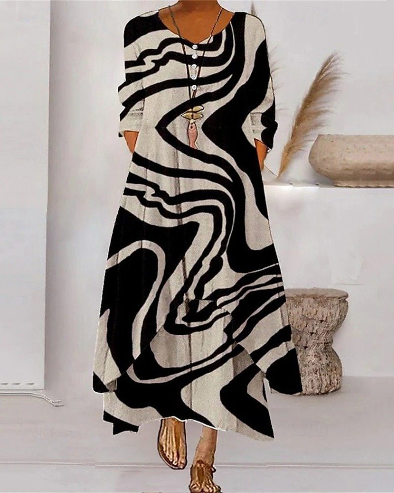 Women's Geometric Stripe Pattern Maxi Dress Stylish Modern Everyday Beach Weekend