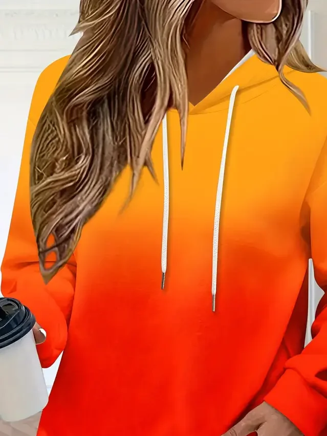 Women's Gradient Print Casual Long Sleeve Hooded Sweatshirt