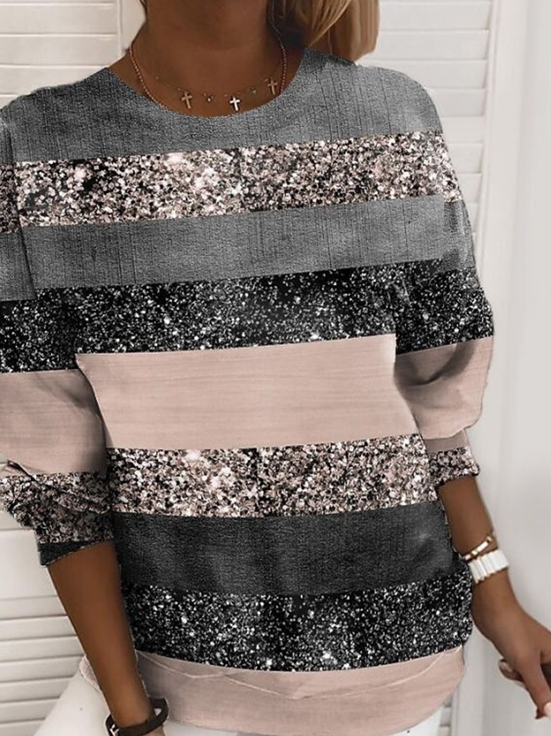 Women's Abstract Print Casual Long Sleeve Crew Neck Sweatshirt